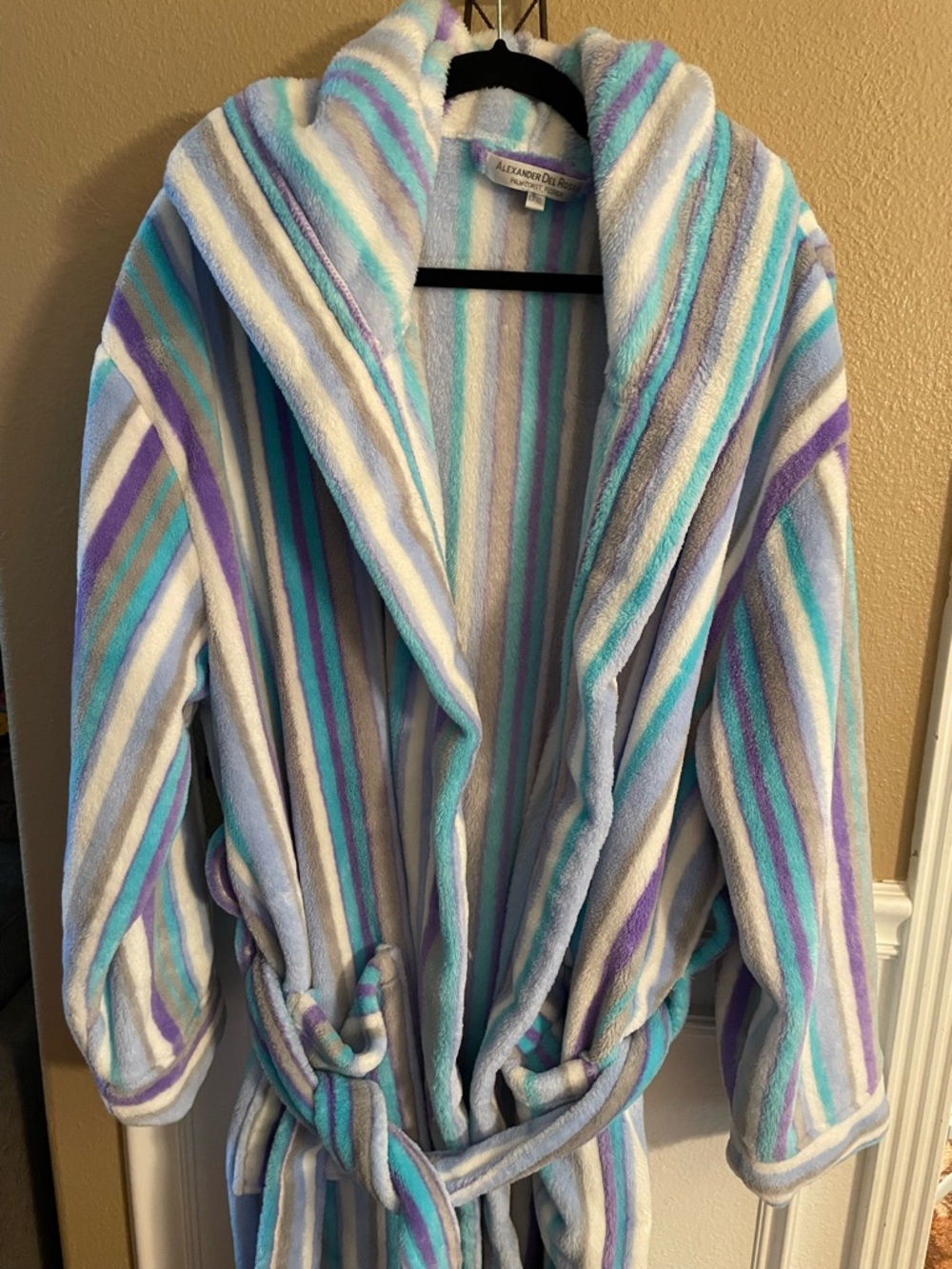 Alexander Del Rossa Plush Luxury Blue White Sky Blue Women’s Hooded Robe XL